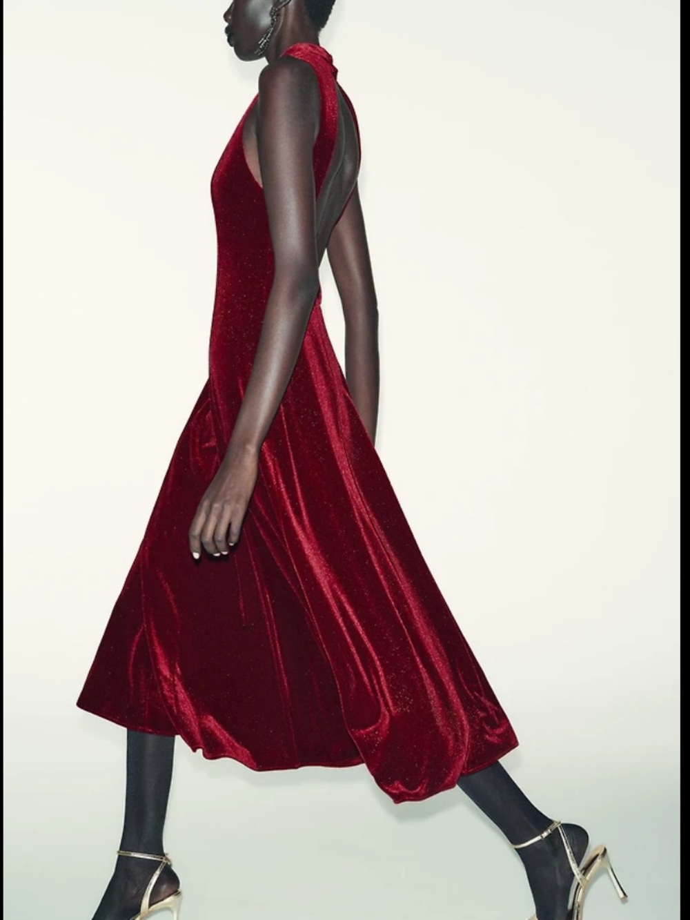 Red Velvet Backless Midi Dress - Women